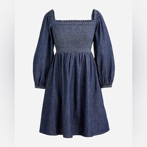 NWT J. Crew Smocked Puff-Sleeve Dress in Chambray Size Small